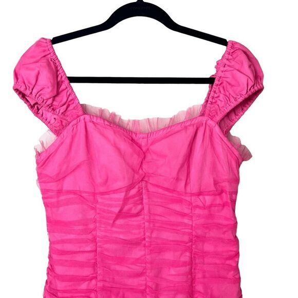 Endless Rose Hot Pink Tulle Ruched Mini Dress Sz M - Picture 3 of 9